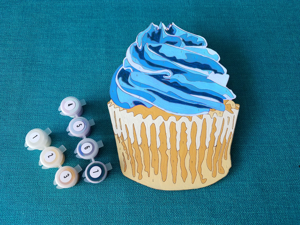 Blue Colorway of Cupcake Paint by Number kit
