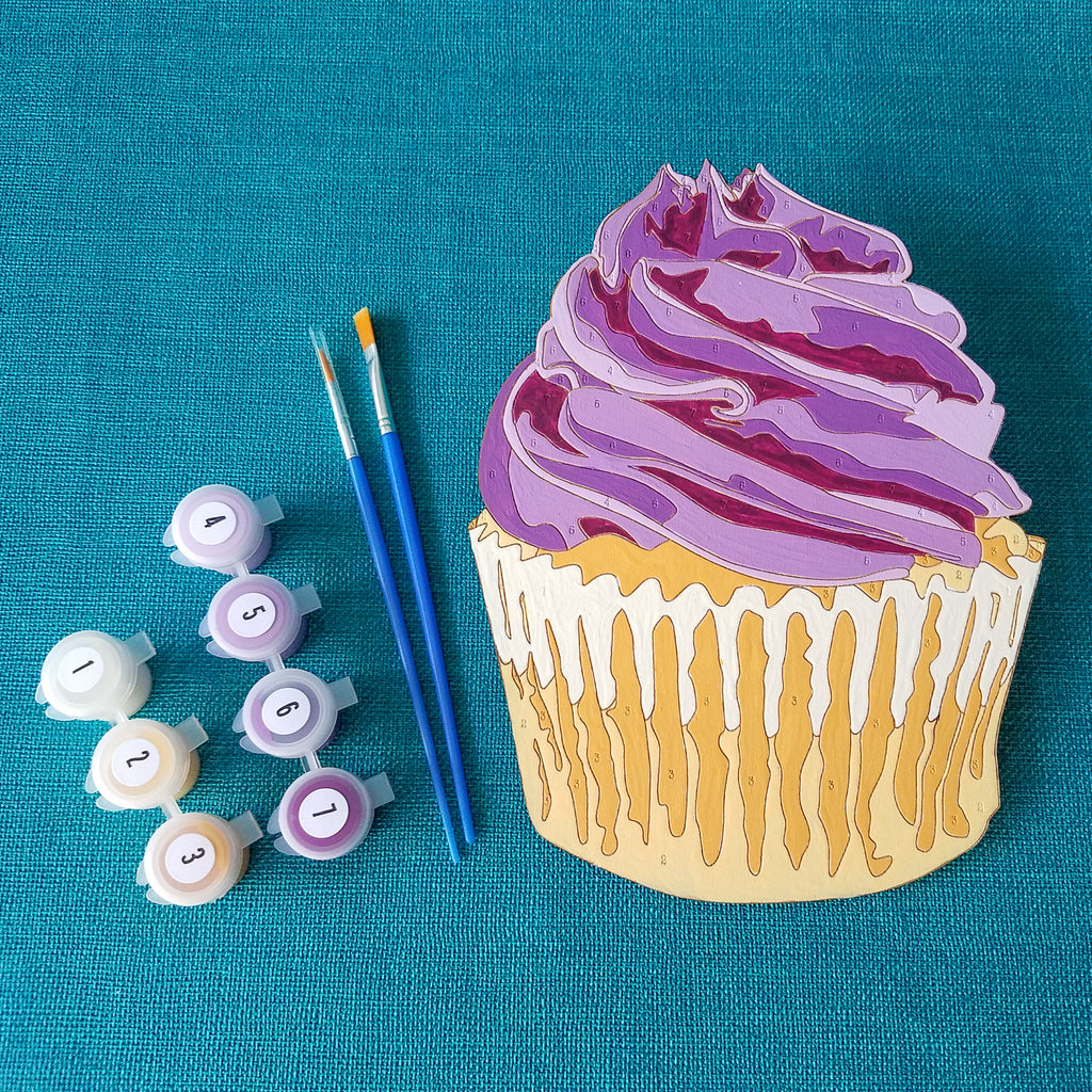 Purple colorway of Cupcake Paint by Number kit