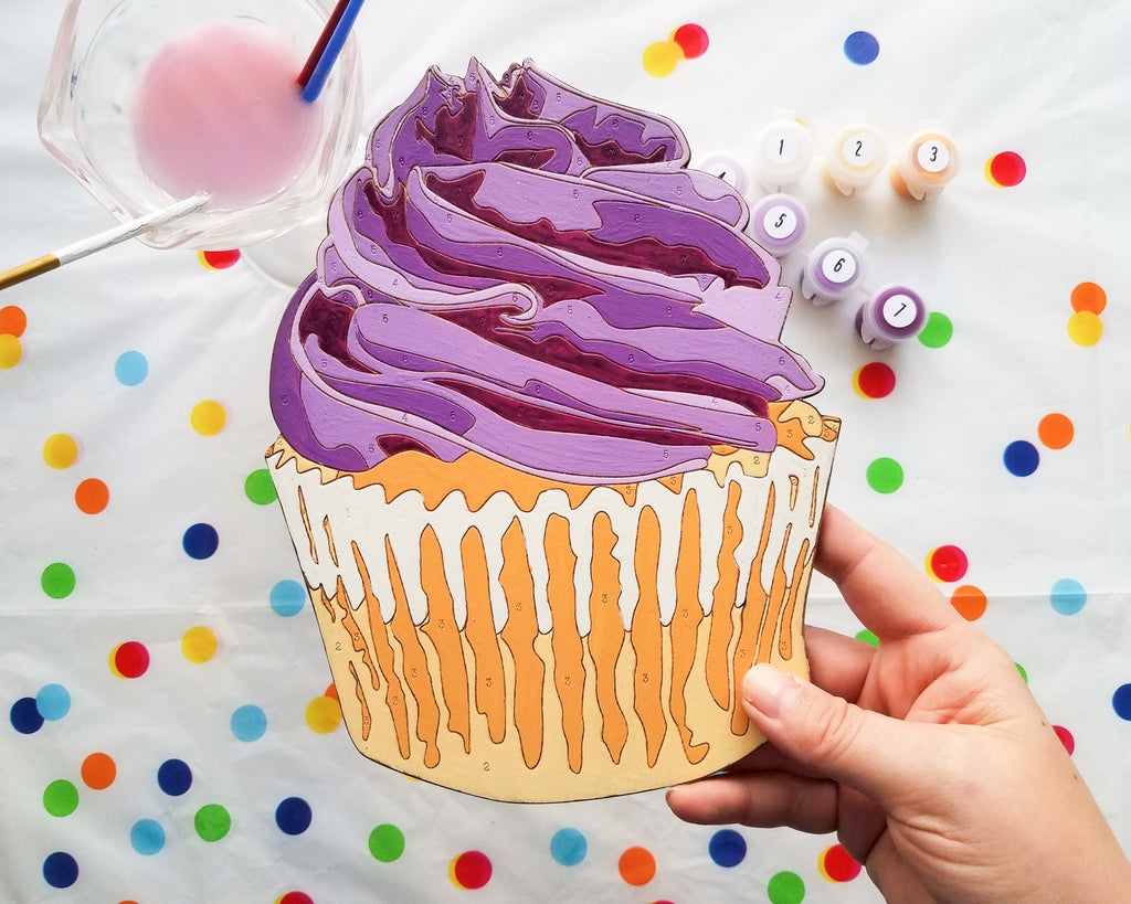 The Cupcake Paint by Number kit is a sweet treat for any artist! It features both highly detailed areas to paint, as well as some relaxing larger sections to get lost in. 